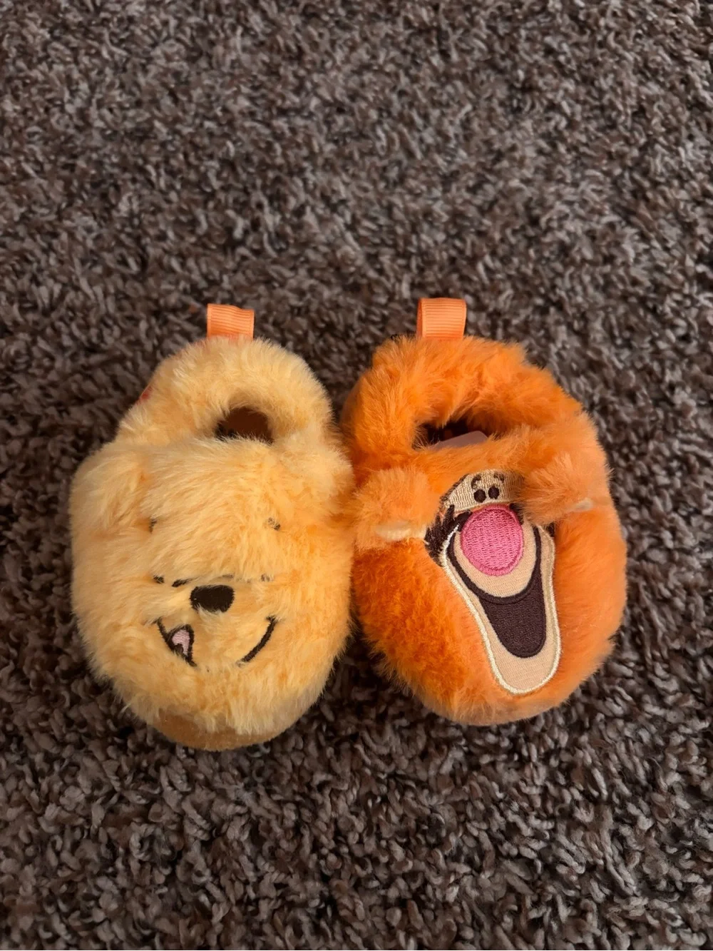 Disney Plush Winnie the Pooh & Tigger Kids Slippers in Yellow and Orange